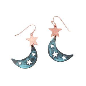 Tigerstars Patina Copper Boho Moon Star Earrings